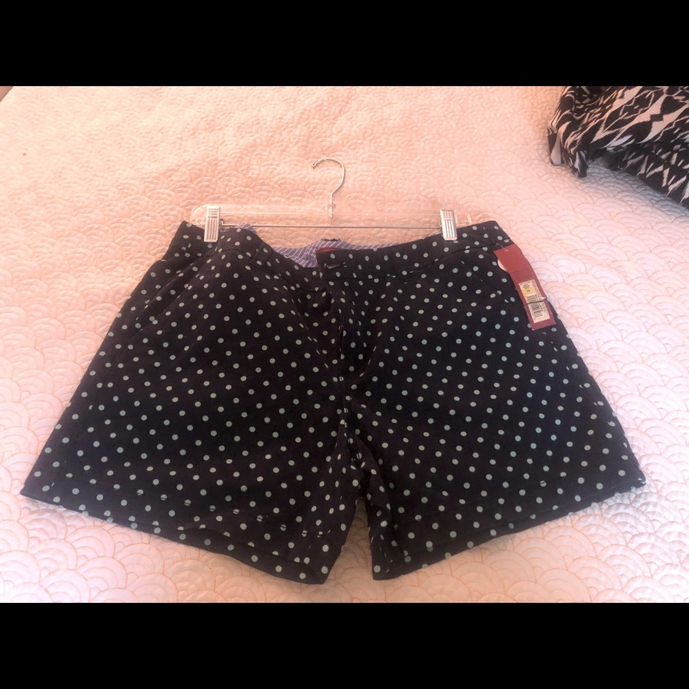 Navy polka dot shorts with tags